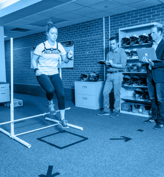 Women going through exercises for concussion research